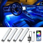 Honalia Interior Car Lights, 4Pcs Car LED Lights with Music Mode and Scene Options, Footwell Lighting for Car with Smart APP Control & USB Charger for Truck DC 5V