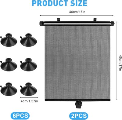 Car Window Shades for Baby, 2 Pack Retractable Side Window Sun Shade with Suction Cups, Blocks UV Rays & Heat Glare Protection, Roller Sunshade for Kids, Pets, and Car Passengers (15x17 Inch) - Image 2