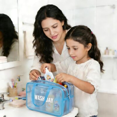 Double Layer Clear Makeup Bag, Toiletry Bag, Large Opening with Handle, Cute Water-Resistant Travel Cosmetic Bag with Double Zipper for Car Essentials - Image 4