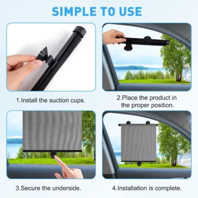 Car Window Shades for Baby, 2 Pack Retractable Side Window Sun Shade with Suction Cups, Blocks UV Rays & Heat Glare Protection, Roller Sunshade for Kids, Pets, and Car Passengers (15x17 Inch) - Image 6