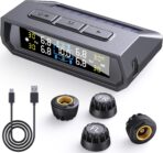 2025 RV Tire Pressure Monitoring System,0-87 PSI Tire Pressure Monitor System with Solar Charge,TPMS with 4 Sensors&6 Alarm Modes, Color LCD&Car Temperature Display for RV Trailer