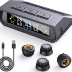 2025 RV Tire Pressure Monitoring System,0-87 PSI Tire Pressure Monitor System with Solar Charge,TPMS with 4 Sensors&6 Alarm Modes, Color LCD&Car Temperature Display for RV Trailer