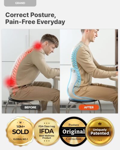 curble Grand(Extra Wide & Sturdy) – Ergonomic Back and Lumbar Support for Good Posture Correction and Back Pain Relief, Perfect for Office, Floor Seat and Work from Home, Patented (Grey) - Image 2