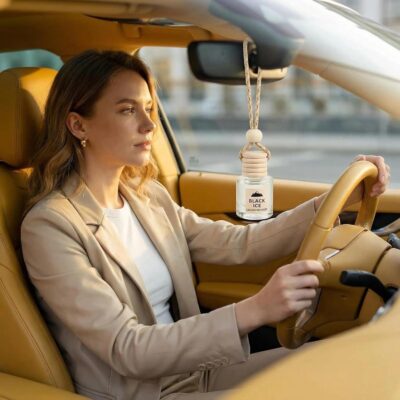 Essential Oil Car Air Freshener 2-Pack, Hanging Auto Diffuser for Rearview Mirror, Long Lasting Aesthetic Interior Decor Accessories (Teak Wood+Black Ice) - Image 2