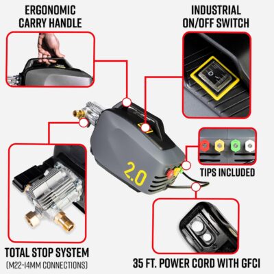 Adam's Polishes Active Pressure Washer 2.0 & Mega Foam Car Soap (5 Item) Powerful, Lightweight, Portable Electric Pressure Washer Sprayer | 1800 PSI, 2.0 GPM | for Car Home Auto Patio RV Motorcycle - Image 3