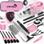 Pink Car Cleaning Kit, 25Pcs Detailing Kit Interior with 4-in-1 Power Handheld Vacuum Cleaner, Detailing Brush Set, 2-in-1 Windshield Cleaner Tool, Car Accessories for Cleaning, Gift for Women