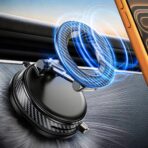 Upgraded Car Phone holder for Magsafe [120LBS Suction Cup & 3000gf Magnet ] 1100° Adjustable Vacuum Magnetic Phone Holders for Your Car, Dashboard Car Mount Bracket for iPhone & Android, Carbon Fiber