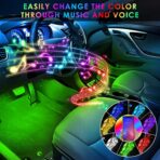 Interior LED Strip Light - 48 LED DIY 16 Million Colors, Microphone App Control, Smart Phone Music Sync RGB Under Dash Waterproof Lighting Kit with Car Charger, USB DC 12V - Image 4
