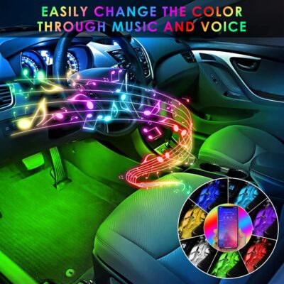 Interior LED Strip Light - 48 LED DIY 16 Million Colors, Microphone App Control, Smart Phone Music Sync RGB Under Dash Waterproof Lighting Kit with Car Charger, USB DC 12V - Image 4