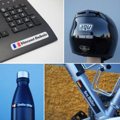 Labelbike Pair of Stickers 2x13.5 cm Customized Resin 3D Effect Flag + Name - 2 Waterproof Labels for Tank Bike Frame Bicycle Helmet Bike Motorbike Tuning Rally Style car - Image 2