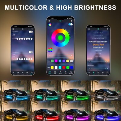 Underglow LED Lights for Cars - 6PCS RGB Neon Light Kit with 360 LEDs, Bluetooth APP Control, 8 Colors/Music Sync, Waterproof PVC Strips for Cars, Trucks, SUVs - Image 3