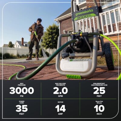 Greenworks Pro Brushless 3000 PSI (CSA Certified) 2.0 GPM Max / 1.1 GPM Electric Pressure Washer (Foldable Handles, Rugged Steel Frame, 25 FT Hose, 35 FT GFCI Power Cord) - Image 3