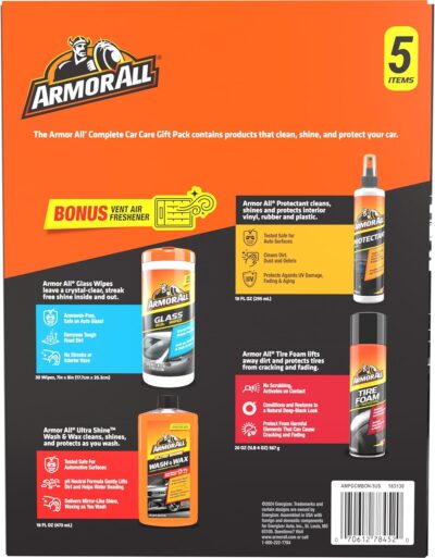 Armor All Car Wash and Car Cleaner Kit by Armor All, Includes Glass Wipes, Car Wash & Wax Concentrate, Protectant Spray and Tire Foam - Image 6