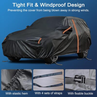 Car Cover for Nissan Pathfinder 1992-2025, SUV Full Car Cover Waterproof All Weather for Automobiles, Outdoor Sun Rain UV Snow Dust Protection, Custom Fit with Driver Door Zipper & Reflective Strips - Image 5