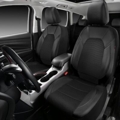 CAR PASS Leather and 3D Air Mesh Universal Fit Car Seat Covers, for Sedans,Trucks,Suvs,Airbag Compatible,Zipper Design and Reserved Opening Holes for Headrest(Full Set, Black and Black) - Image 7