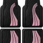 Road Comforts Car Floor Mats Full Set – Front & Rear Car Floor Mats with Aluminum Design, Anti-Slip Backing, All-Weather Protection, Trim-to-Fit Car Mats for Most Sedans, SUVs & Vans - Pink