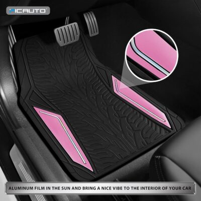 PIC AUTO Rubber Floor Mats, Pink Aluminum Film with Colorful Piping Floor Mats for Cars, Car Mats with Non-Slip Backing, All-Weather Protection, Trim-to-Fit Liner for Cars, SUVs, Trucks, Vehicles - Image 3