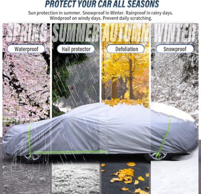 BYDOLL Car Cover Waterproof All Weather 6 Layers Snowproof Windproof Hail Protector Full Exterior Covers UV Protection 210D Oxford Universal Fit Sedan Outdoor Automobiles Zipper Cotton Inside - Image 3