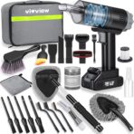 26pcs Car Cleaning Kit, Gray Interior Detailing Kit with High Power Vacuum Portable Cordless, Handheld Vacuum Cleaner for Home, Car, Pet Hair, Keyboard, Complete Auto Accessories for Gift