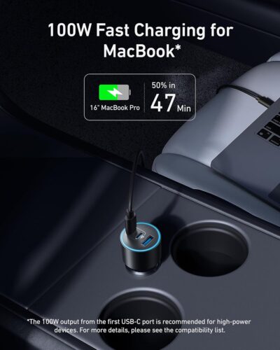 Anker iPhone 17 USB-C Car Charger, 167.5W Max 3-Port Ultra-Compact Type-C Fast Car Charger for MacBook Pro/Air, iPhone 17/16/15 Series, Samsung S24/S23, iPad Pro, AirPods and More - Image 3