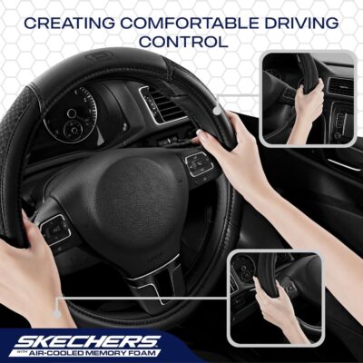 Skechers Air-Cooled Steering Wheel Cover,Leather Car Steering Wheel Cover Universal Fit 14" 1/2-15" Car Wheel Protector for Men Women Fit Suvs,Vans,Sedans,Car,Trucks,Black - Image 6