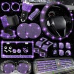 NBTEPEM 27 PCs Purple Violet Bling Car Accessories Set for Women, Steering Wheel Covers Universal Fit 15 Inch, Bling License Plate Frame, Bling Phone Holder, Bling Car Coasters