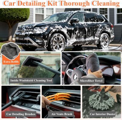 21Pcs Car Wash Kit with 60" Heavy-Duty Extension Pole, Soft Car Wash Brush, Wheel & Tire Brush, Scratch-Free Car Mop Mitt & Window Squeegee, Detailing Tool for Car Exterior & Interior Cleaning - Image 6