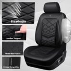 CAR PASS Luxury Nappa Leather Seat Covers Full Set, Water Resistant Faux Leather Seat Covers with Lumbar Support, Comfortable Automotive Seat Covers Universal Fit for SUV Sedan Van Truck, Solid Black - Image 8