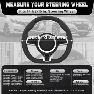 SEG Direct Flat Bottom Steering Wheel Cover Carbon Fiber, D Shaped Car Wheel Cover 14 1/2-15 in. (37-39 cm), Black Microfiber Leather with Carbon Fiber Pattern - Image 4