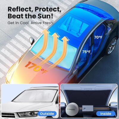 Magnelex Car Windshield Sunshade | Innovative No-Light-Pass Technology for Maximum Protection | Foldable Sun Shade Keeps Your Vehicle Cool | Fit for Cars, Trucks, and SUVs | Large (63 x 33.8 in) - Image 2