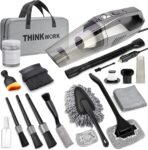 THINKWORK Car Cleaning Kit, Car Vacuum Kit, Gray Car Interior Detailing Kit with 8000PA High Power Vacuum, Including 7Pcs Detailing Brush Set and Bag