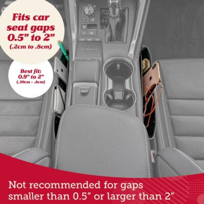 Lusso Gear Car Seat Gap Organizer - Pack of 2 - Prevents Items Falling & Seat Gap Filler - Universal Fit 0.5"-2" Slots & Automotive Use - Easy Clean Design for Auto Accessories - Gray Faux Leather - Image 4