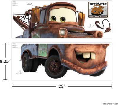 Disney Pixar Cars Wall Decals - 16" x 23" Tow Mater Vinyl Stickers for Bathroom Nursery Bedroom Decor - Peel and Stick Room Decorations - Image 7