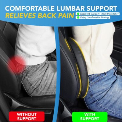 Lumbar Support Pillow for Car, Memory Foam Lumbar Pillow for Lower Back Pain Relief - Back Cushion for Driving, Chair Support for Car-Office Chair, Wheelchair - Black - Image 4