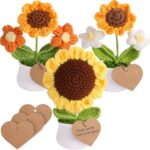 3 PCS Crochet Flower Pot,Crochet Sunflower Flowers Small Potted Plants Handmade Knitted Flower Mothers Day Valentines Gifts Desk Car Dashboard Decor Gifts