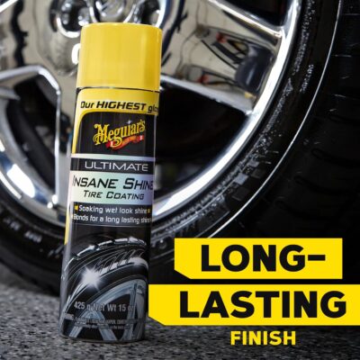 Meguiar's G190315 Ultimate Insane Shine Tire Coating, gives a Finish that Creates a Lasting Wet-Look for a Classic Black Shine, Easy to Use, No Hassle, No Mess, Ultimate Protection, 15 Oz Aerosol Can - Image 6