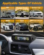 RV Tire Pressure Monitoring System, Wireless TPMS with Solar Charger and USB, 4 Sensors and 6 Alarm Modes Real-time Color LCD Display Tire Pressure Monitor System for SUV Mpv Sedan Truck - Image 6