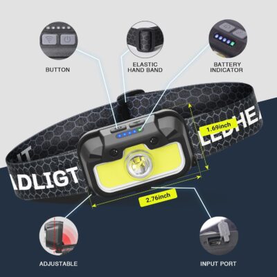 2 Pack Headlamp Rechargeable, 1300 Lumen Lightweight Bright with White Green Red Headlamp Flashlight, Waterproof Head Lamp,14 Modes for Outdoor Camping Running Cycling - Image 3