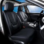 Coverado Car Seat Covers Full Set, Black Seat Covers for Car with Lumbar Support, Nappa Leather Seat Covers Waterproof Car Seat Protectors Universal Fit for Most Cars SUV Trucks - Image 2