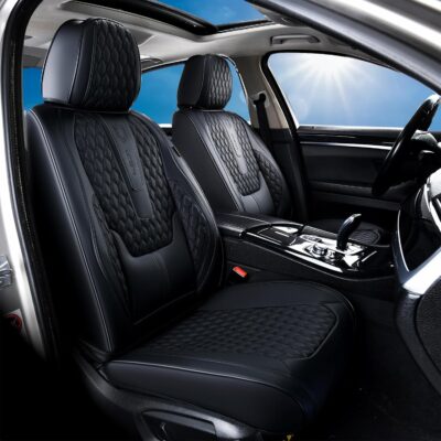 Coverado Car Seat Covers Full Set, Black Seat Covers for Car with Lumbar Support, Nappa Leather Seat Covers Waterproof Car Seat Protectors Universal Fit for Most Cars SUV Trucks - Image 2