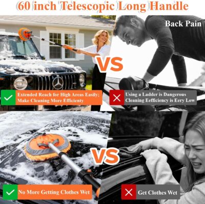 21Pcs Car Wash Kit with 60" Heavy-Duty Extension Pole, Soft Car Wash Brush, Wheel & Tire Brush, Scratch-Free Car Mop Mitt & Window Squeegee, Detailing Tool for Car Exterior & Interior Cleaning - Image 7