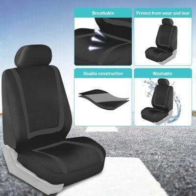 FH Group Car Seat Covers Front Set in Cloth for Low Back Car Seats with Removable Headrest, Universal Fit, Automotive Washable for SUV, Sedan, Van Black - Image 4