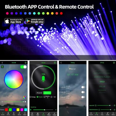 GIDERWEL Fiber Optic Light for Car/Ceiling Star Lighting,Music/APP Control Starlight Headliner Kit,Car Atmosphere Lamp with RF Remote 200pcs 0.03in 6.5ft Fiber Cable RGBW LED Light Engine - Image 2