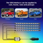 Interior LED Strip Light - 48 LED DIY 16 Million Colors, Microphone App Control, Smart Phone Music Sync RGB Under Dash Waterproof Lighting Kit with Car Charger, USB DC 12V - Image 3
