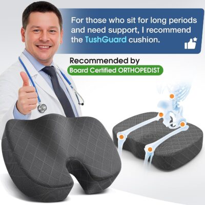 TushGuard Seat Cushion - Memory Foam Cushion for Office Chair, Car Seat, Airplane, Bleacher - Sciatica & Hip & Coccyx Pain Relief Desk Chair Cushion for Long Sitting Office Workers, Car Drivers - Image 4