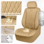 CAR PASS Piping Luxury PU Leather Two Front Car Seat Covers, Waterproof Anti Slip Seat Covers Compatible with Front Seat Armrests,Universal Fit for Suvs,Vans,Trucks,Airbag Compatible(All Beige) - Image 6