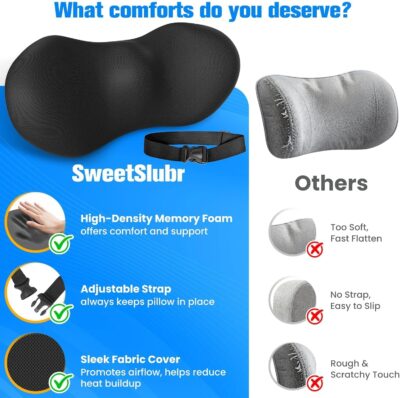 Lumbar Support Pillow for Office Chair - Memory Foam Lumbar Pillow with Detachable Strap & Breathable Cover, Ergonomic Back Support for Office Chair, Car Seat Cushion, Bed Rest (Black) - Image 6