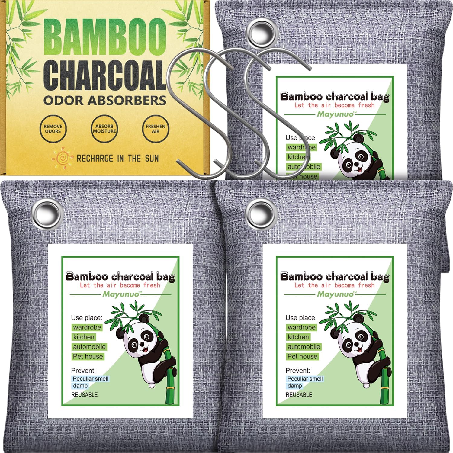 81lhO13uhuL._AC_SL1500_.jpg Activated Charcoal Odor Absorber for Strong Odor, Basement, Cars, Closets, Shoes, Smoke. 3 Pack Bamboo Charcoal Air Purifying Bags Deodorizer Odor Eliminator for Home - Image 1