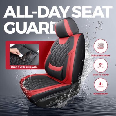 FREESOO Black Red Car Seat Covers Full Set - Faux Nappa Leather Seat Covers for Cars, Breathable Waterproof Front Seats with Lumbar Support and Rear Seat Cover, Fit for Automotive Sedans SUVs Pickups - Image 5