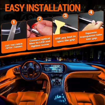 Interior Car LED Strip Lights, RGB 10-in-1 16 Million Colors Ambient Lighting Kit with 470 inches Fiber Optic Wireless APP & Remote Control Music Sync - Image 5